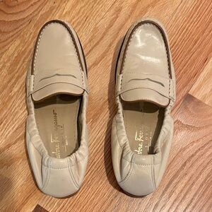 Salvatore Ferragamo Cream Leather Loafers